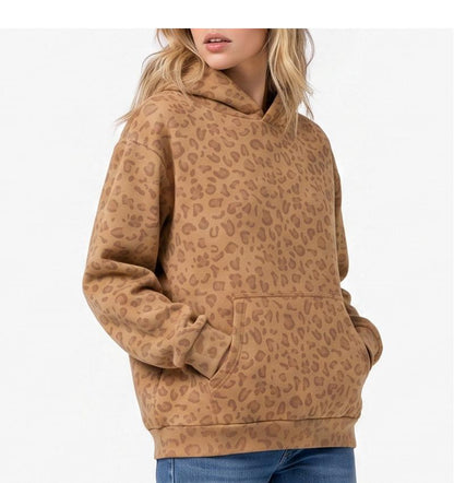 Unisex 100% Cotton Leopard Print Loose Fit Hoodie for Fall & Winter