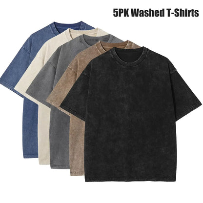 Men's 5-Pack Vintage Washed Heavyweight Gym T-Shirts – Baggy Acid Wash