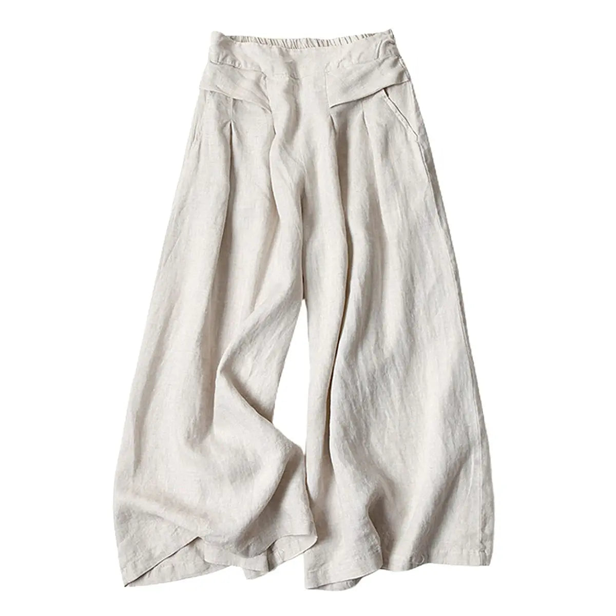 Womens Pleated High Waist Culottes Wide Leg CapriPants Cotton Linen