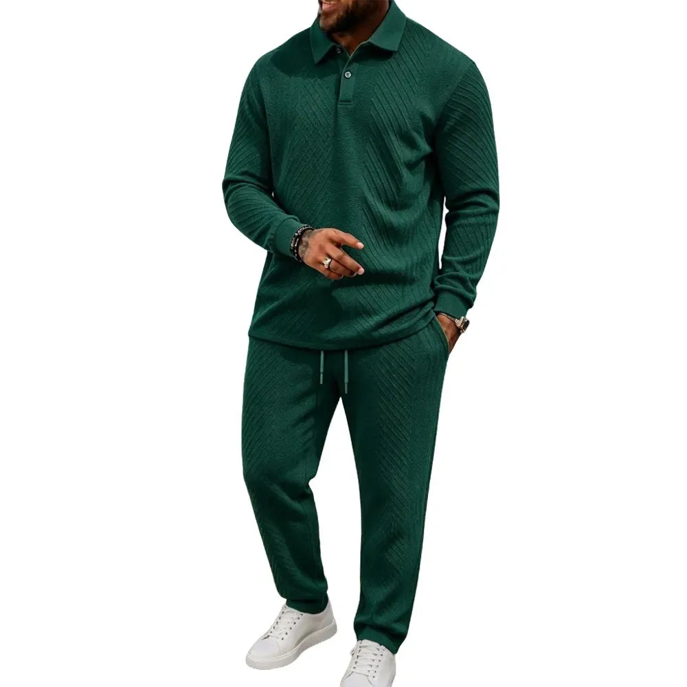 Men’s Long-Sleeve Polo Shirt & Long Pants Set