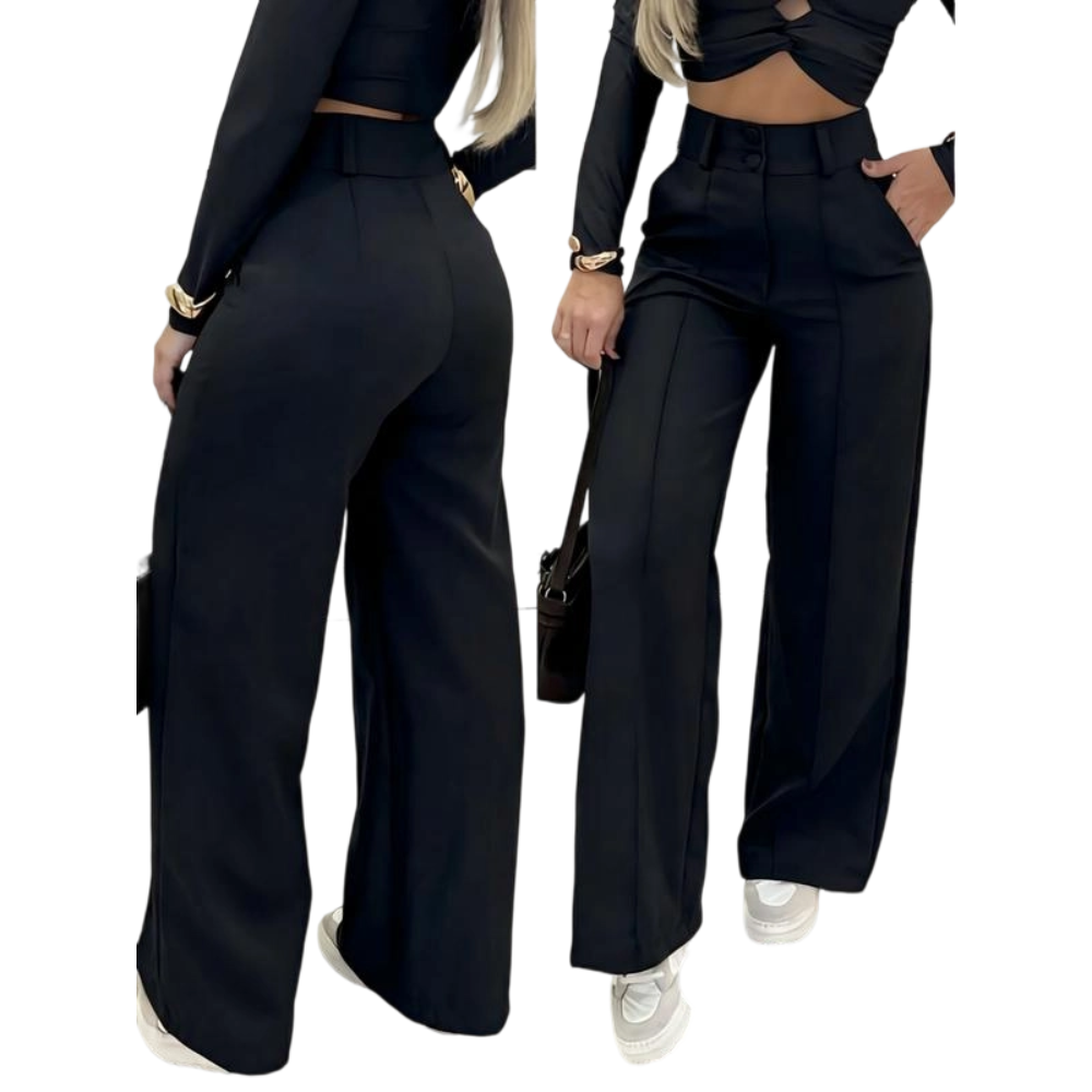 Women's Simple Wide-Leg Pants with Double Button Front, Versatile Commuter Essential Single Piece