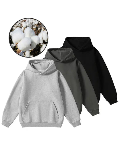 Men's Cotton Blend Hoodie Long Sleeve Pullover Black Beige Casual Wear