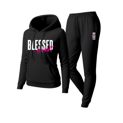 Women's Blessed Graphic Hoodie & Jogger Set – Cozy 2-Piece Casual Tracksuit