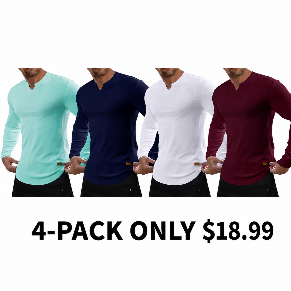 Men's slim-fit V-neck ribbed long-sleeved stretch T-shirt