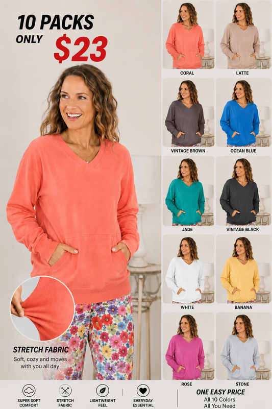 Pigment-Dyed Cozy Campfire V-Neck Sweatshirt
