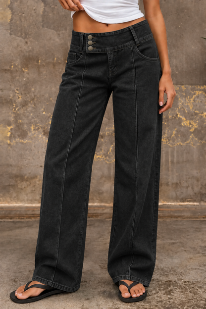 🔥 6 FOR ONLY $29.99! Asymmetrical Button Fly Mid-Waist Straight Leg Pants – Limited-Time Clearance Deal