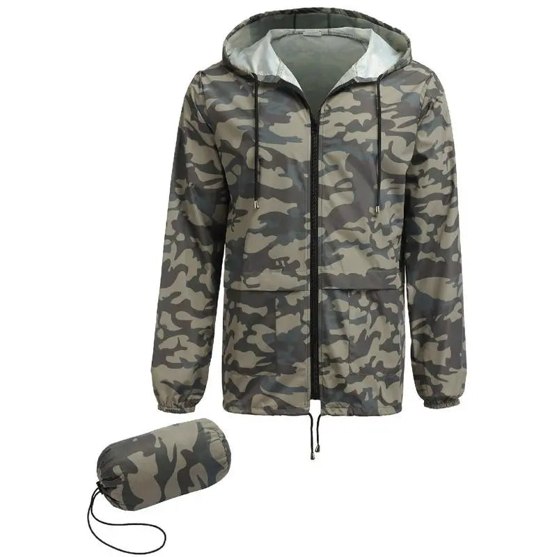 Men's Packable Jacket Outdoor Waterproof Hooded Lightweight Classic Cycling Raincoat