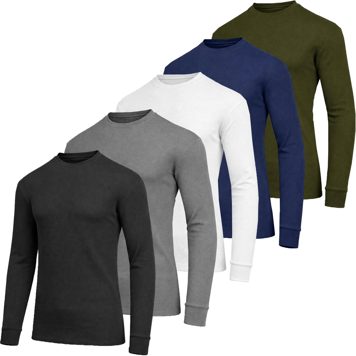 5-Pack Men's Waffle-Knit Long Sleeve Crew Neck & Henley Thermal Shirts