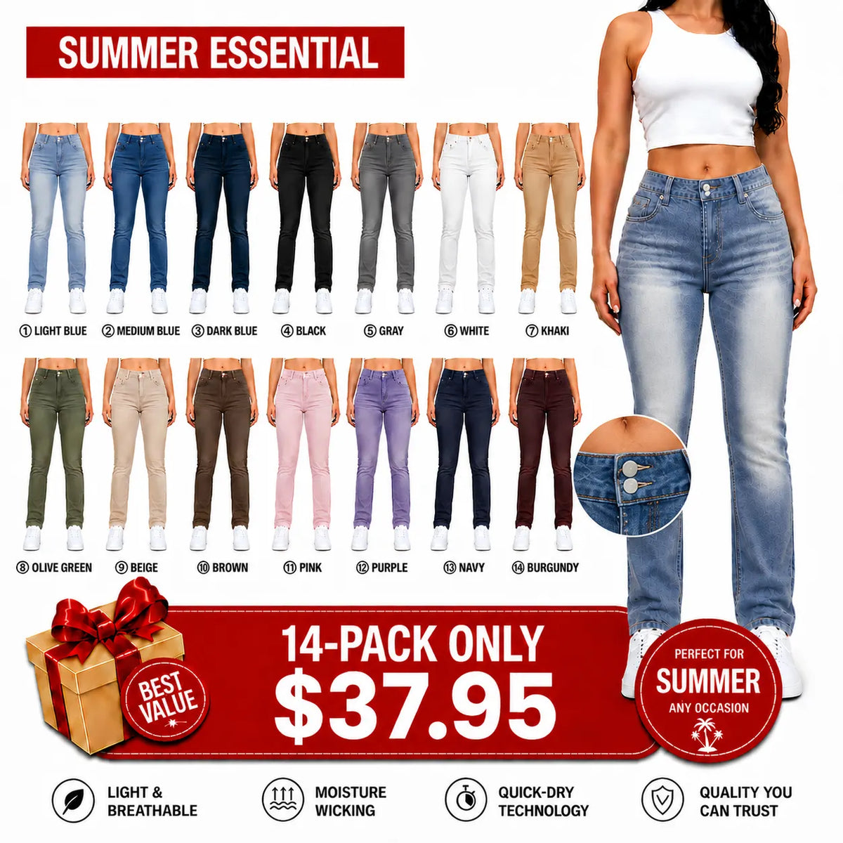 Double Button Mid Waist Straight Leg Jeans