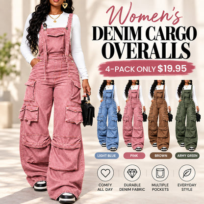 Women's Baggy Vintage Cargo Denim Overalls Jumpsuit