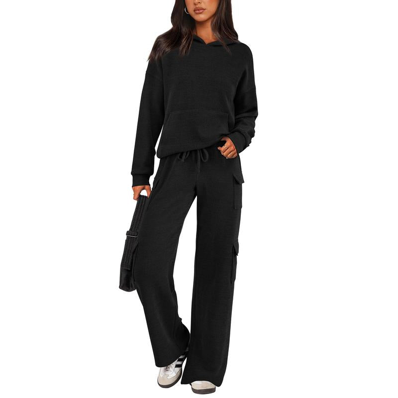 Women's 2-Piece Knitted Sets Hoodie & Wide Leg Pants with Pockets