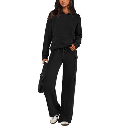 Women's 2-Piece Knitted Sets Hoodie & Wide Leg Pants with Pockets