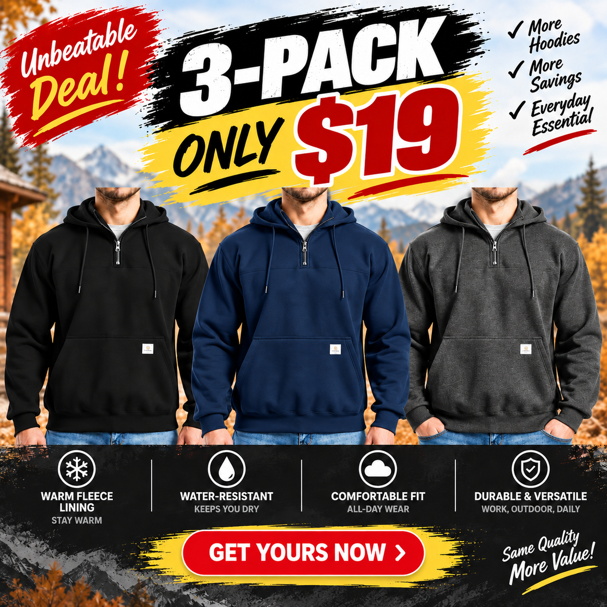 🔥🔥Men's Water-Resistant Fleece Work Hoodie
