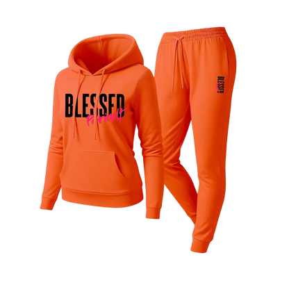 Women's Blessed Graphic Hoodie & Jogger Set – Cozy 2-Piece Casual Tracksuit