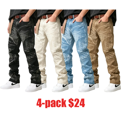 Men's Worn Frayed Tight Waisted Washed Black Denim Jeans – Unique Graphic Design Retro Stretch Casual Streetwear Hip Hop Style
