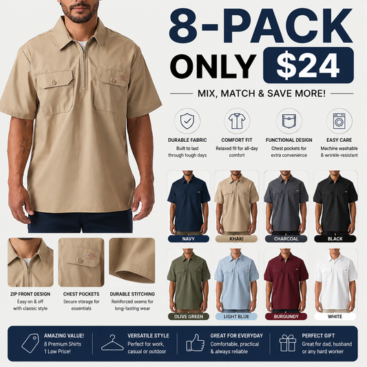 1/4 Zip Work Shirt,Relaxed fit,Stay cool,Workwear Style Top Breathable Short Man.