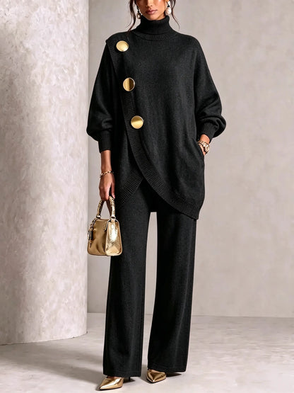 Elegant Knit Asymmetrical Button Set