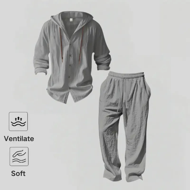 Men's Linen Hooded Two-Piece Set