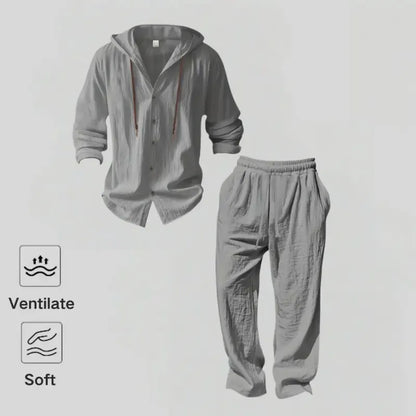 Men's Linen Hooded Two-Piece Set