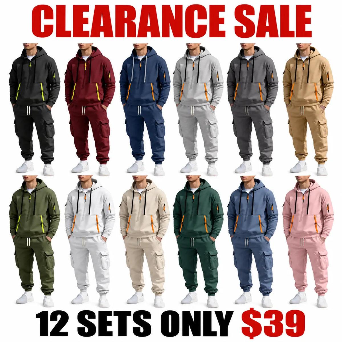 Men's autumn&winter hooded fashion sweatshirt with multiple pockets