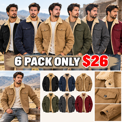 Men's Fitted Sherpa-Lined Soft Cotton Fleece Windproof Trucker Cargo Jacket