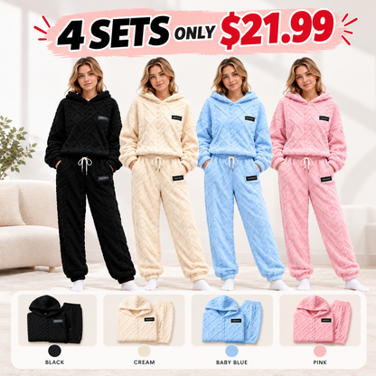 Textured Fleece-Look Hoodie And Pants Set