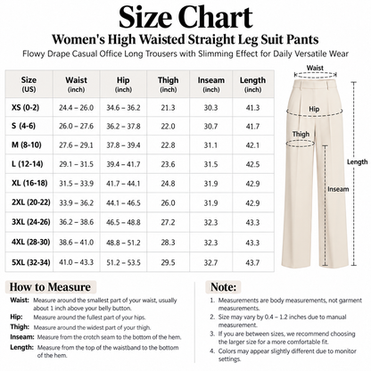 Women's High Waisted Straight Leg Suit Pants Flowy Drape Casual Office Long Trousers with Slimming Effect for Daily Versatile Wear