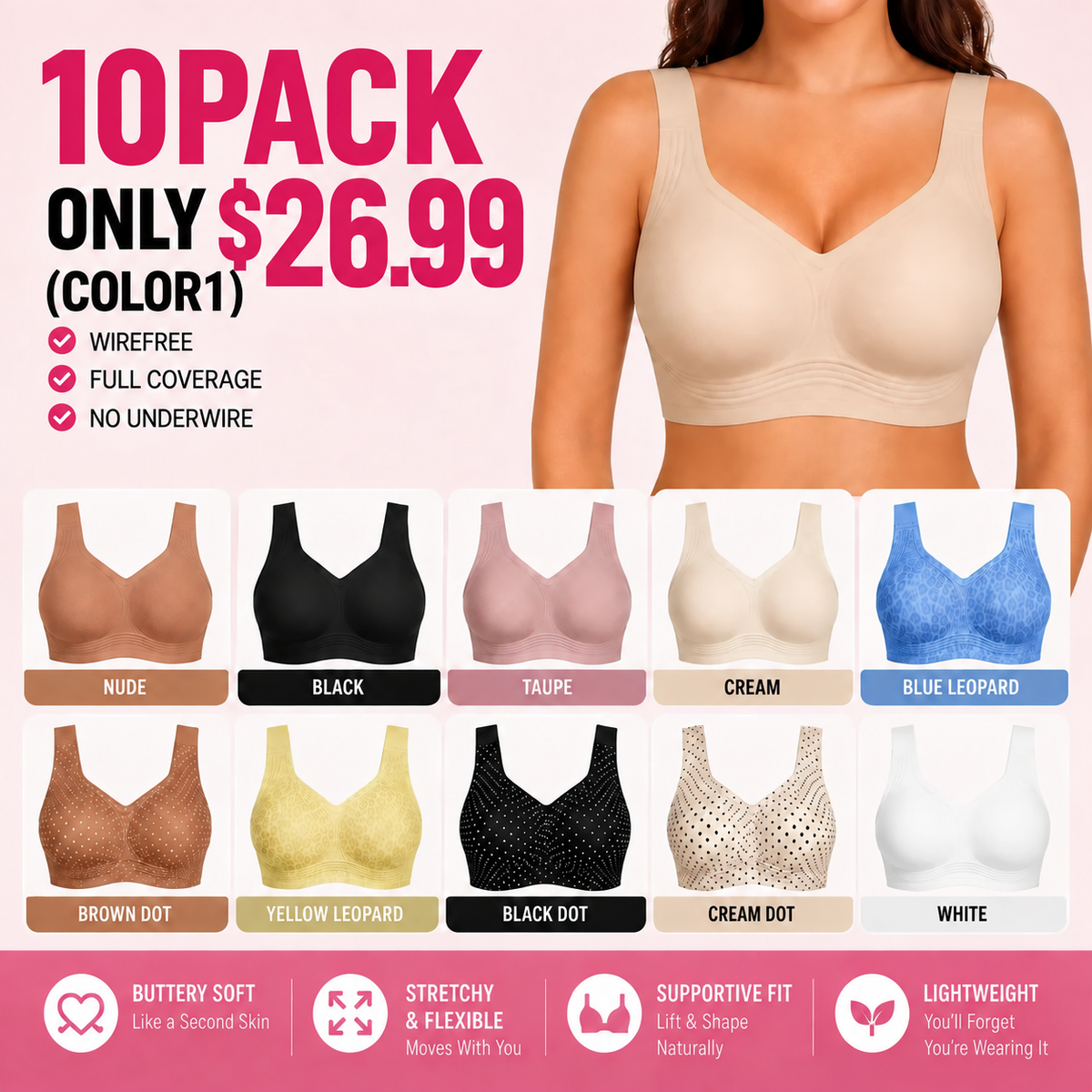 Women's Jelly Support Bra – Wirefree & Full Coverage