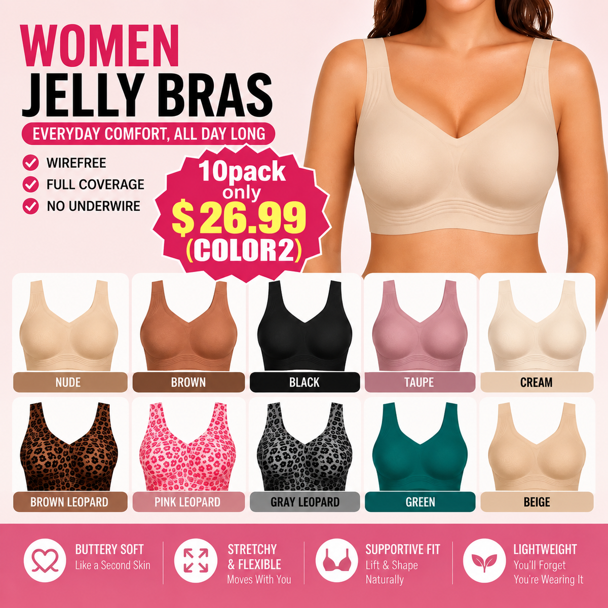 Women's Jelly Support Bra – Wirefree & Full Coverage