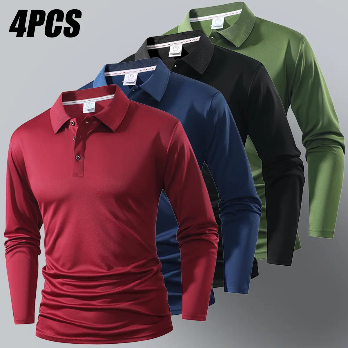 Men's 4-Pack Long Sleeve Polo Shirts – Classic Casual Golf & Everyday Tops
