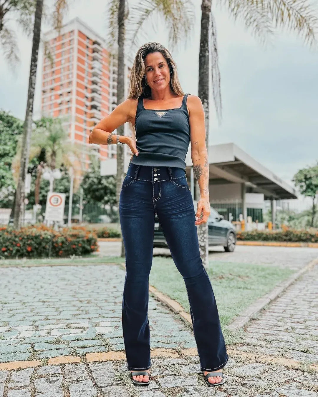High waisted flared denim casual pants (Multiple Colors)