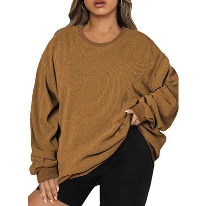 Women's Oversized Corduroy Sweatshirt, Casual Crewneck Long Sleeve Lightweight Pullover