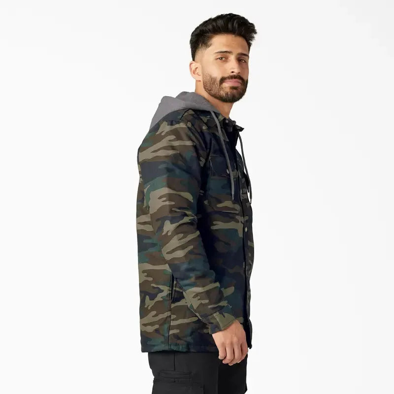Water Repellent Duck Hooded Shirt Jacket for Men