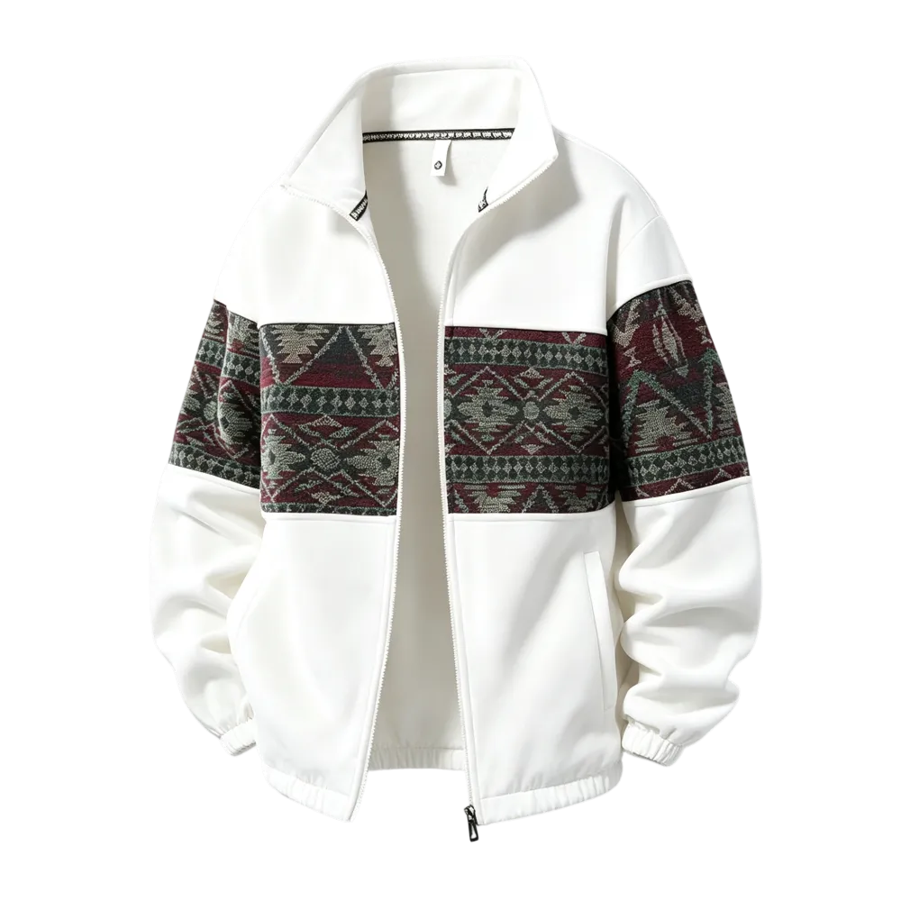 Men's Ethnic Pattern Full-Zip Fleece-Lined Long-Sleeve Jacket