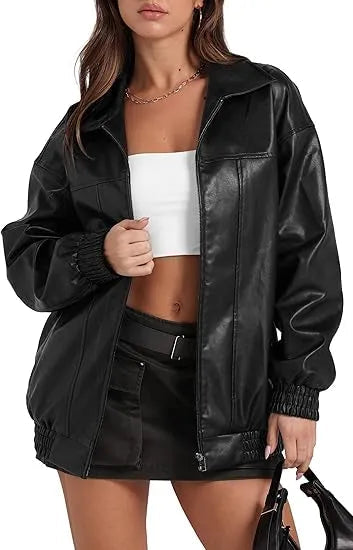 🤲Leather Jacket Women Faux Oversized Motorcycle Bomber Coats 2025 – Bold, Chic & Unstoppable