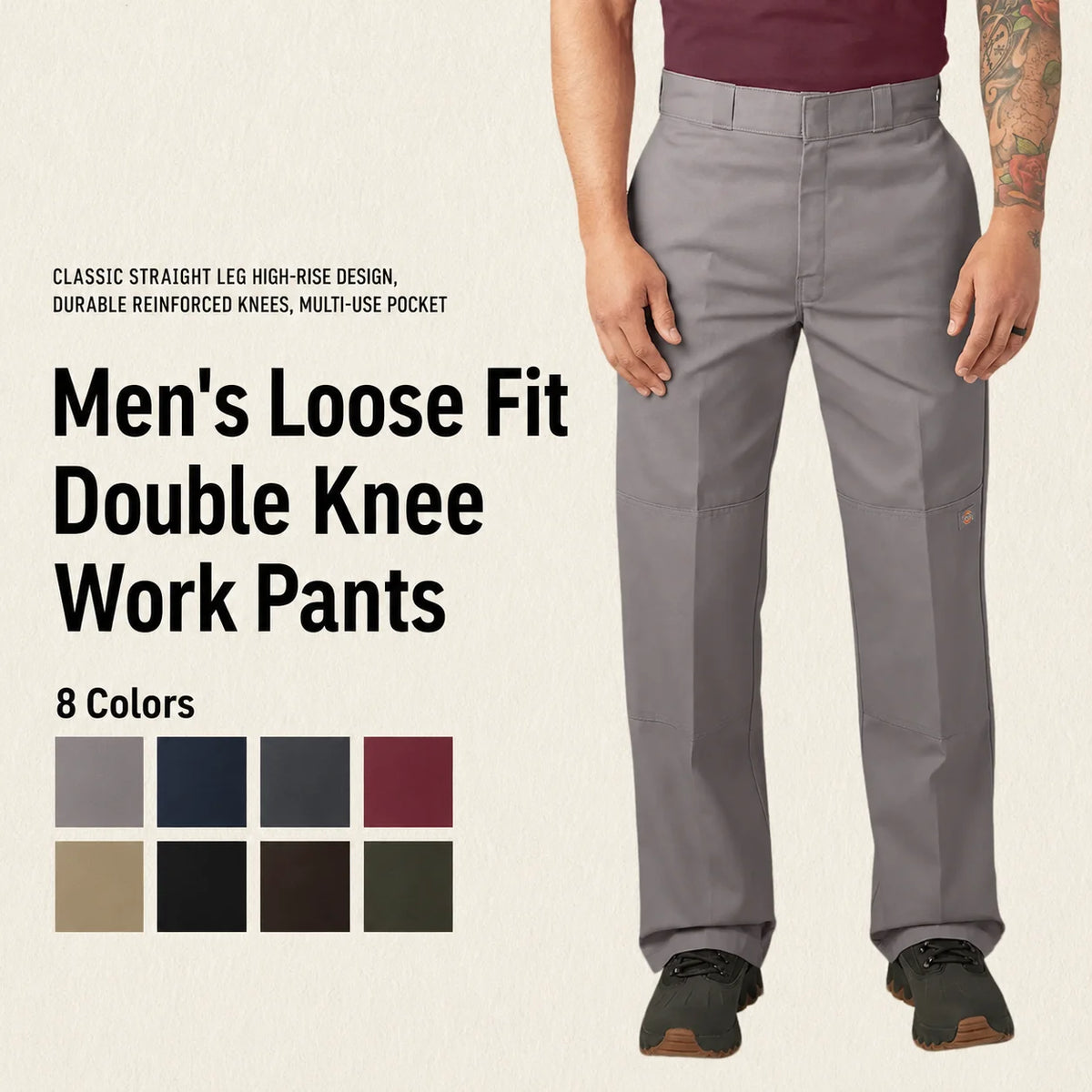 Men's Loose Fit Double Knee Work Pants