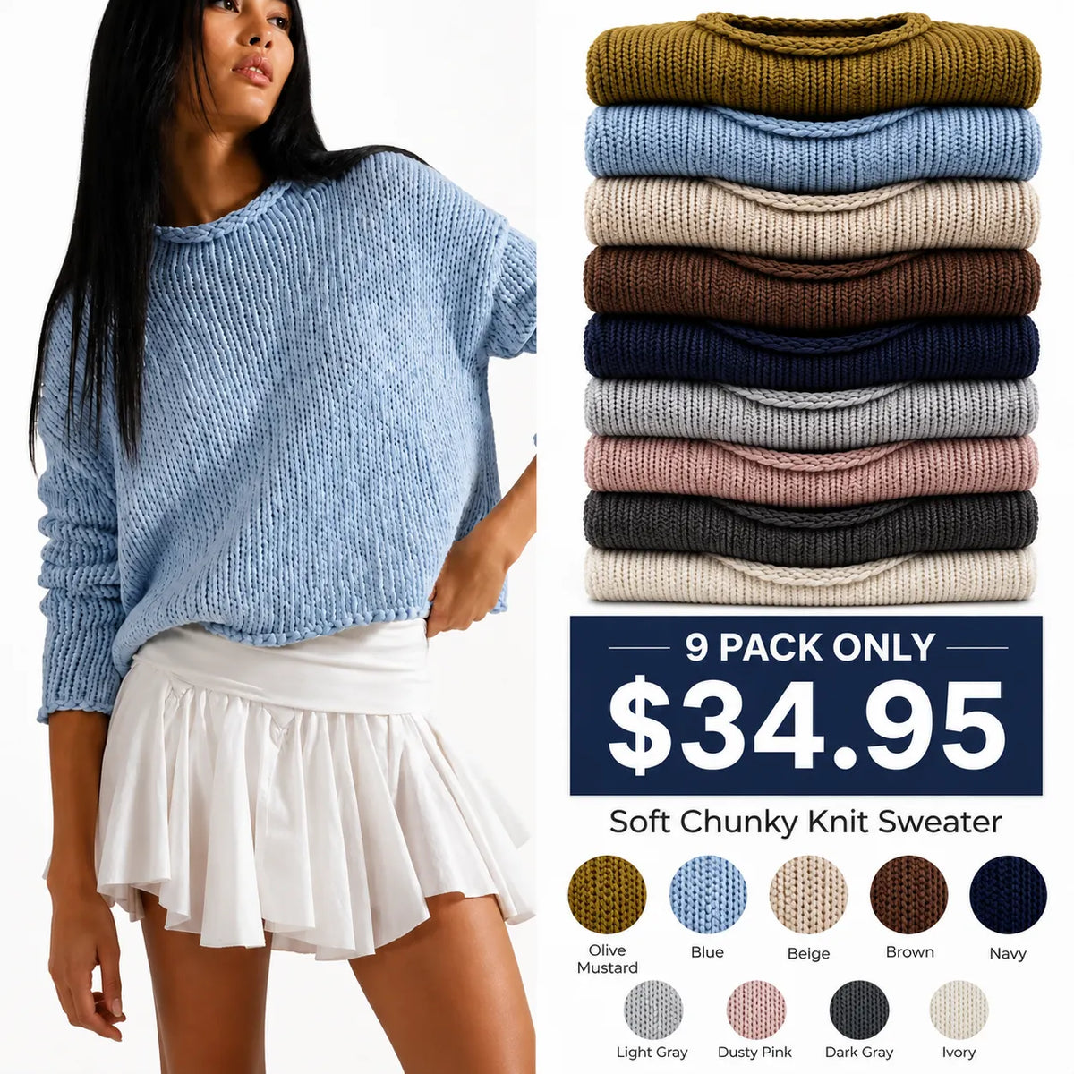 2026 Women Rollneck Chunky Knit Oversized Sweater
