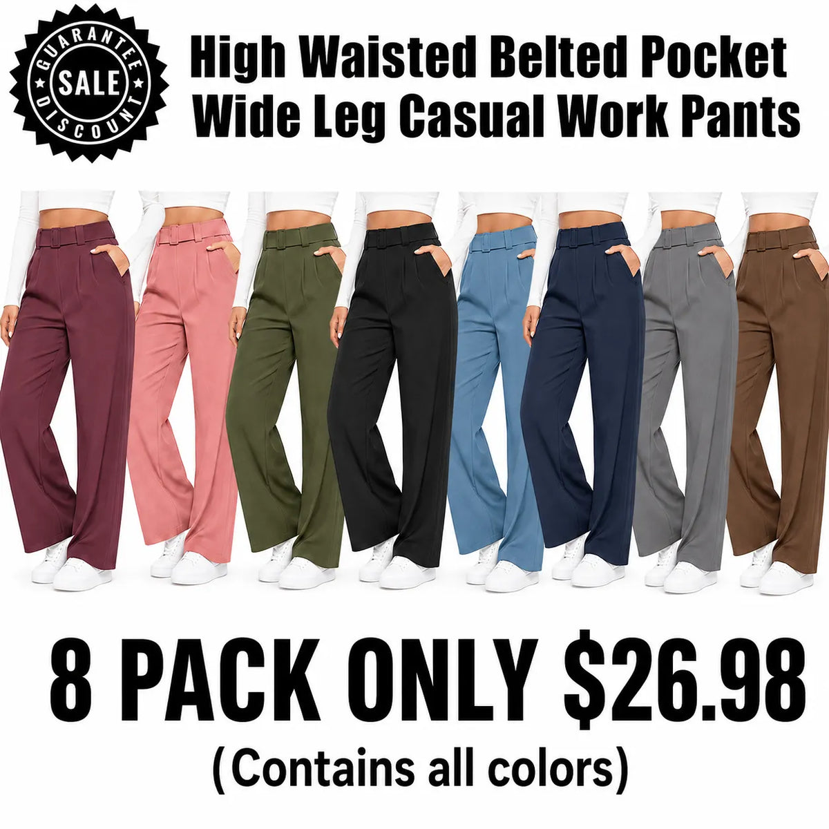 Fall Big Sale!High Waisted Side Pocket Straight Leg Work Pants