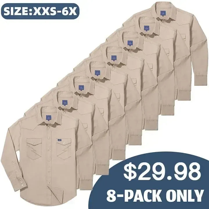 Men's Long Sleeve Stone-Washed and Pre-Washed Denim Work Shirt