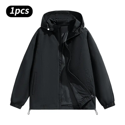 Men's Windproof Waterproof Hooded Jacket – Loose-Fit Outdoor Long-Sleeve Top