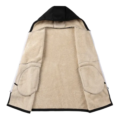 Men's Long Hooded Faux Shearling-Lined Winter Coat