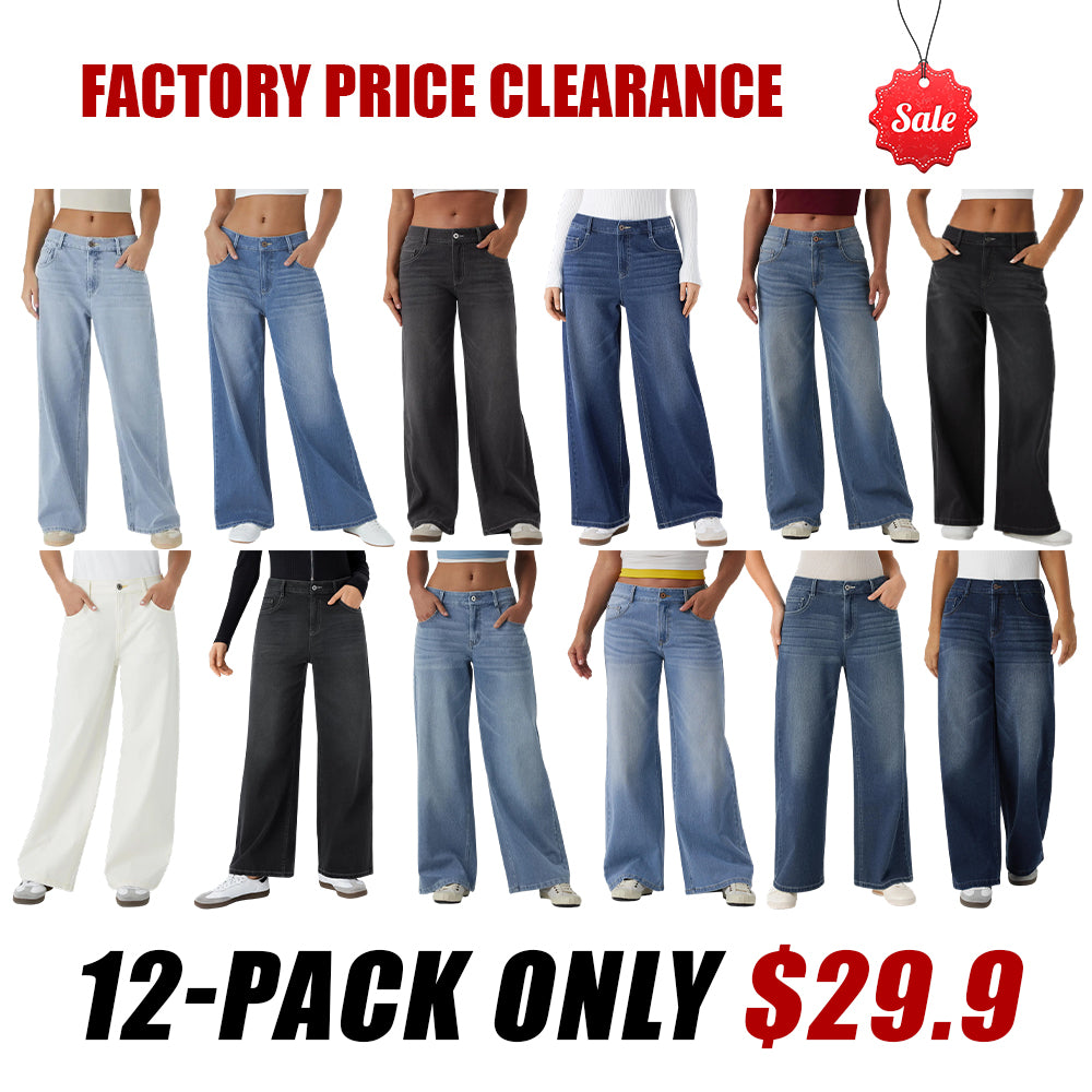 Low Rise Zip Pocket Washed Wide Leg Loose Casual Denim Jeans