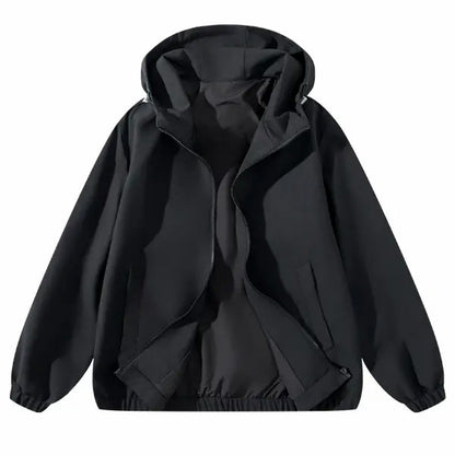 Unisex Vintage Washed Zip Up Hoodie – Retro Streetwear Casual Jacket