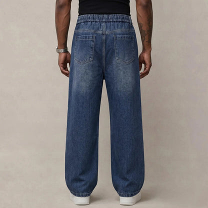 Men's Stretch 100% Cotton Loose Fit Jeans with Elastic Drawstring Waist