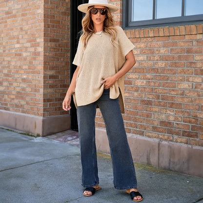 🔥Hot Sale💥 - Women's Round Neck Batwing Short Sleeve Loose Knit Top