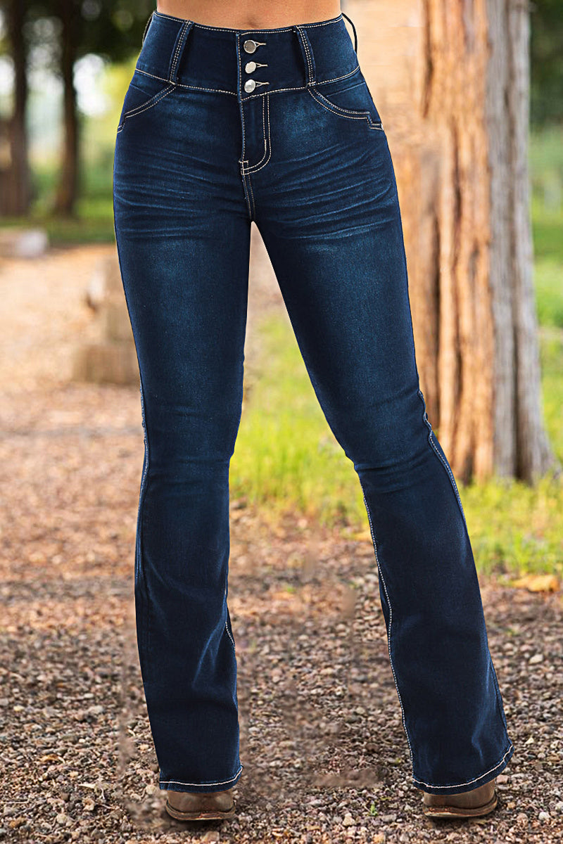 High waisted flared denim casual pants (Multiple Colors)