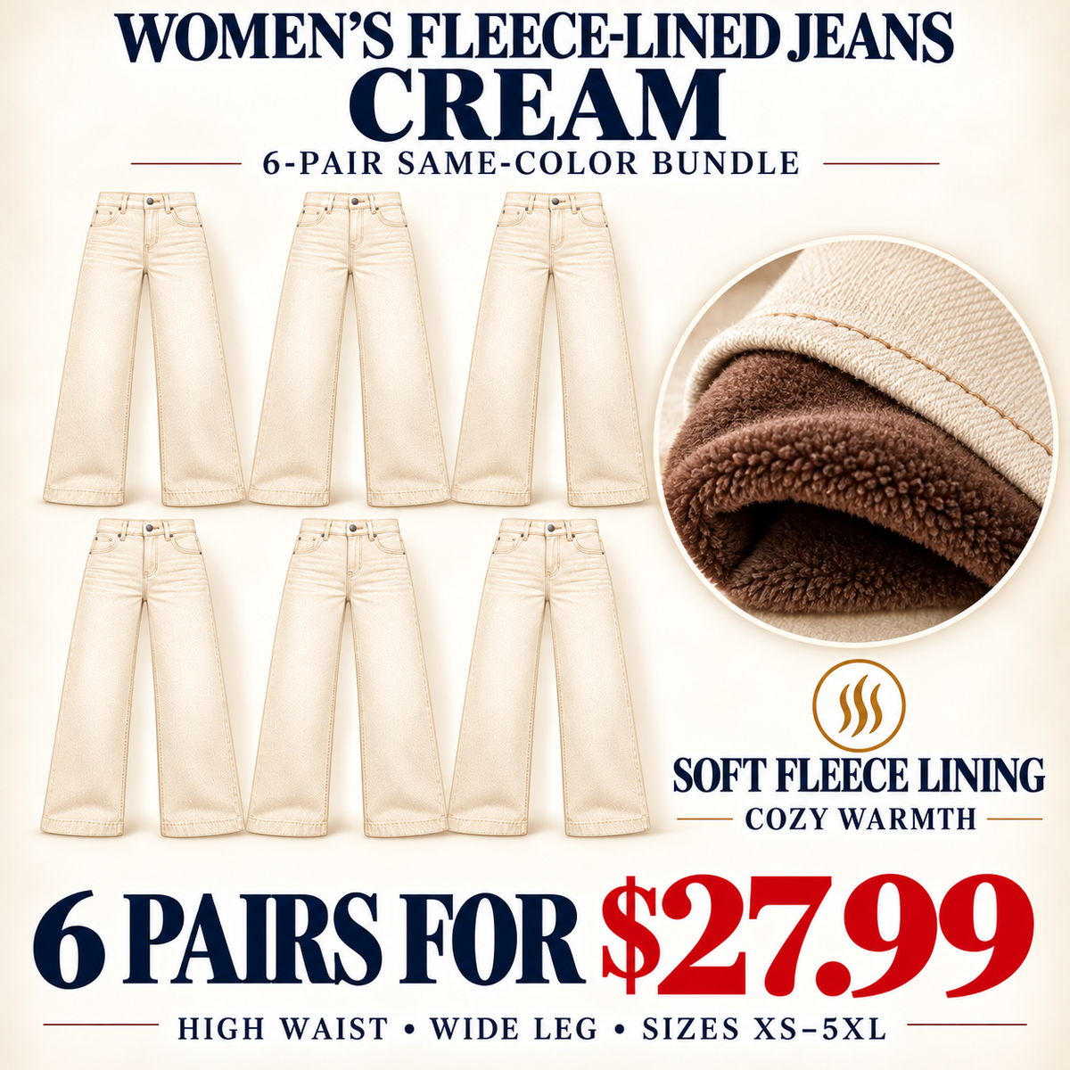 Women's Fleece-Lined Wide-Leg Jeans