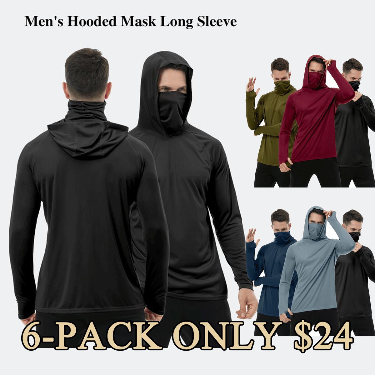 Men's UPF 50+ Sun Protection HoodedShirt with Face Mask