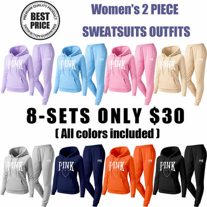 Women's Pink Heart Print Tracksuit