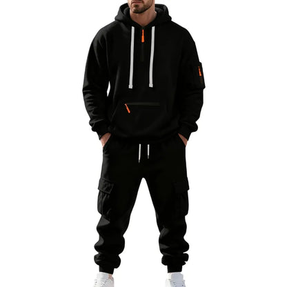 Men's 2-Piece Hooded Tracksuit Set | Casual Cargo Jogger Sweatpants & Oversized Hoodie | Streetwear Outfit